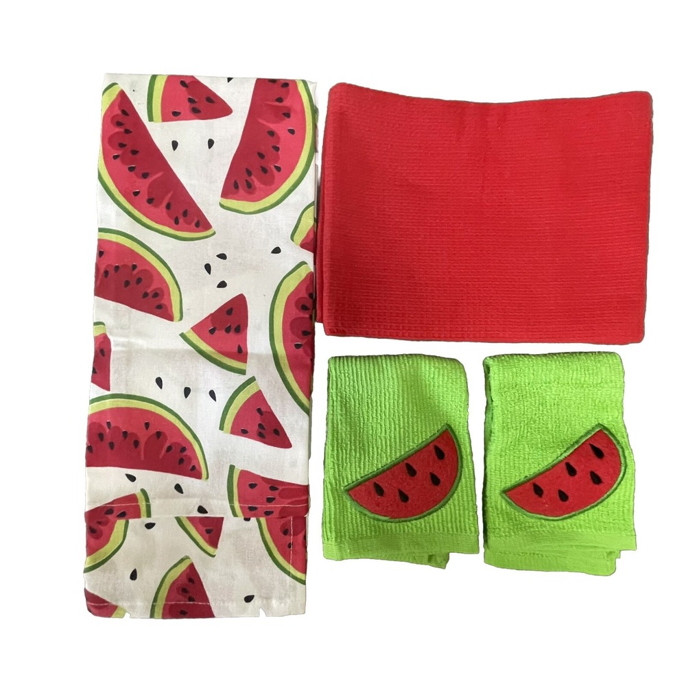 Mu Kitchen Towels Watermelon Set‎ 4 Multi Size Red Green Tea, Hand, Scrub Gift